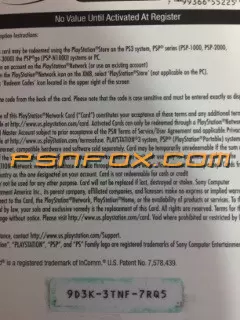 Unused PSN Code